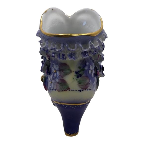 Vintage Inspired Ceramic Lace Ruffle Vivid Violet Flowers Boot Limoges - Picture 5 of 10